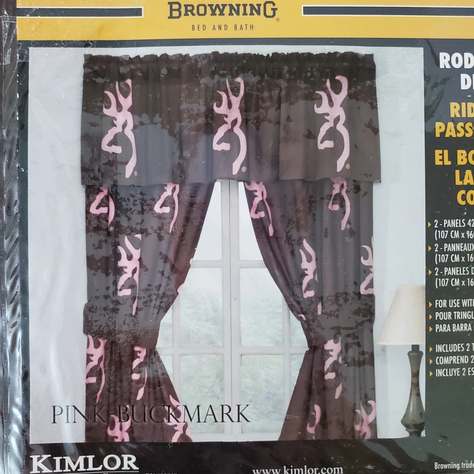 Browning ROSA BUCKMARK 2 Paneles de Cortina 42x63 Varilla Bolsillo Cortinas Marrón con Corbatas Foto 2 de 4