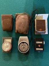 Lot of 3 Vintage Camera Light Meters in Original Cases Sekonic Waltz Stitz Japan
