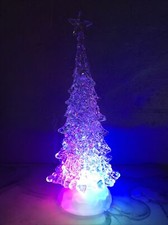 Christmas LED Lighted Color Changing Acrylic Tree, 12.75  . Green Leaves Accents
