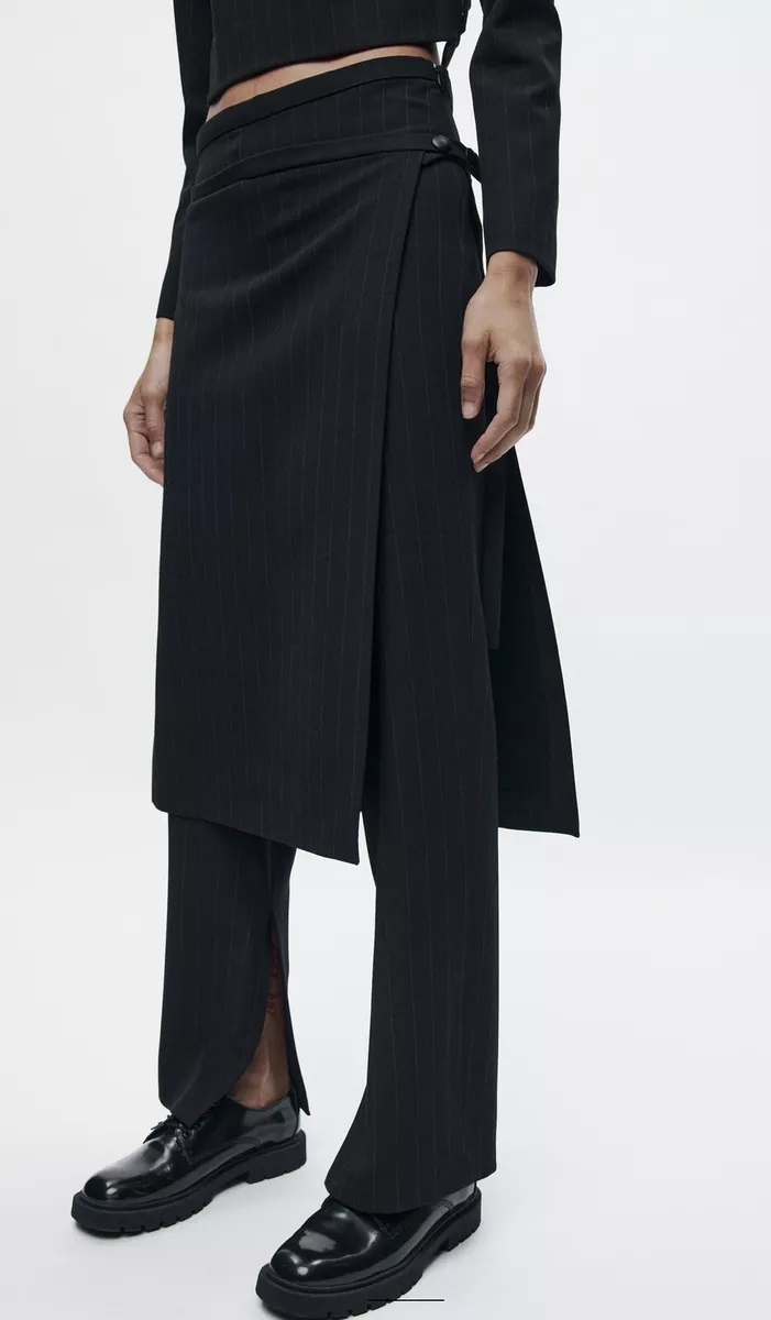 ZARA Women s NWT Pinstripe Wrap Skirt Wide Leg Pareo Pants Trouser