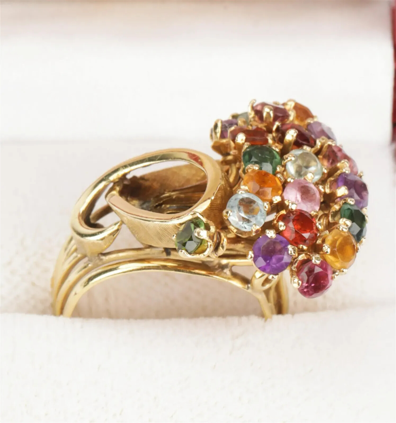 18k Solid Gold Ring With Multi Gemstones   Size 6… - image 1