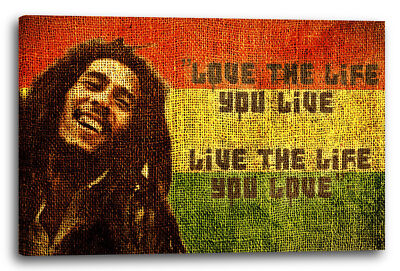 Wandbild Bob Marley King of Reggae Zitat vor Jamaika-Farben