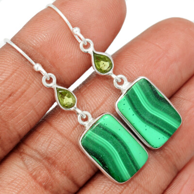 Natürlicher Malachit & Peridot 925 Sterling Silber Ohrringe Schmuck CE25971