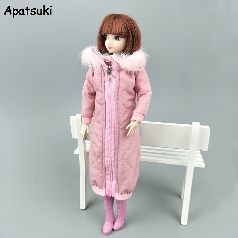 Pink Long Winter Coat Outfits For Doll Clothes Parka Jacket 1:6 Kids  Toy