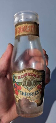 RARE 1940's VINTAGE BOWRON'S CHERRIES (7 OZ.) PAPER LABEL JAR ONTARIO