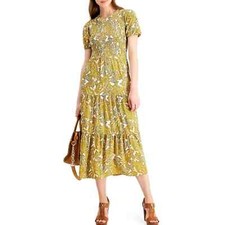 Michael Kors Smocked Paisley Saffron Midi Dress Small Girly Spring Summer