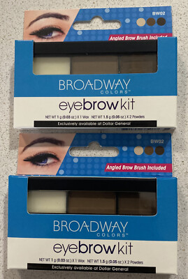 New Lot of 2 Broadway Colors Eyebrow Kit BW02 Dark Brown 2 Brow Powders Plus Wax