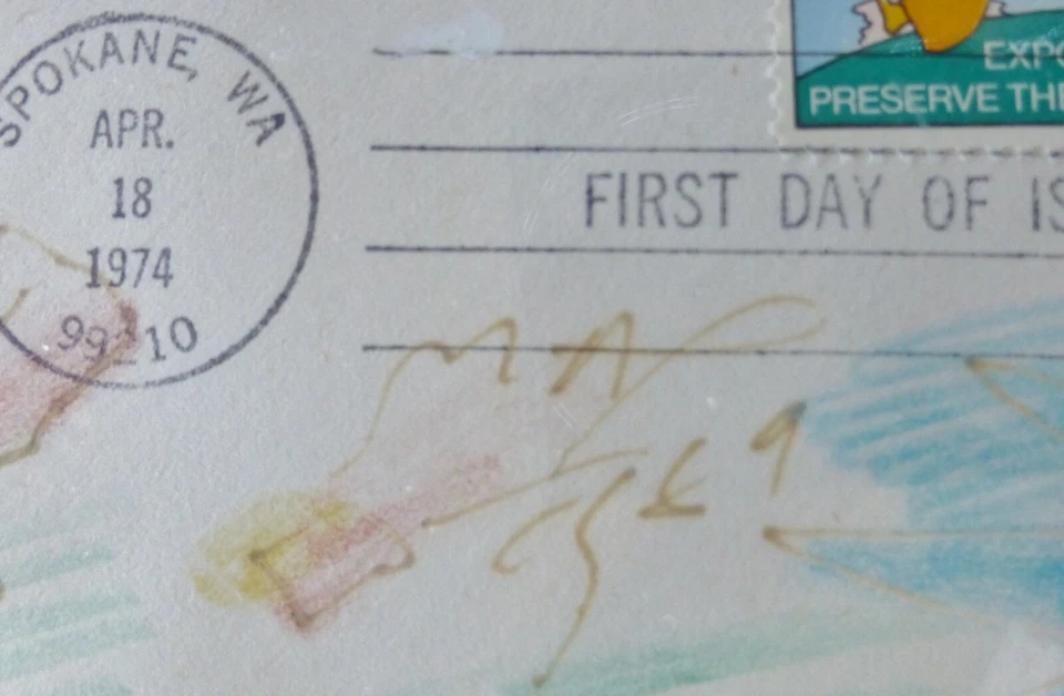 彼得·马克 独特 混合媒体 绘画 1974 年 首日 封面 手签 带框 — 第 3/4 张图片