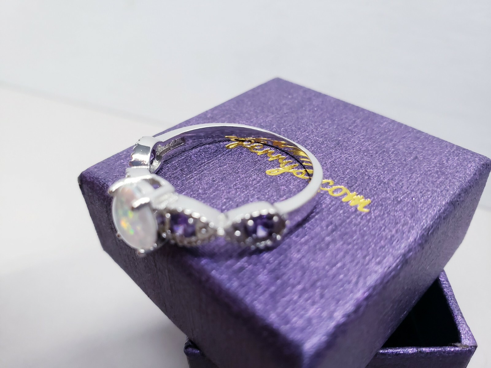 White Fire Opal Amethyst Ring - image 3