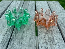 Pair Of Vintage Glass Crimped Glass Ashtrays Murano Glass Style Pink & Green