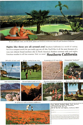 1964 Print Ad Southern California Vacation Guide Offer 200 Miles of Surf Sand