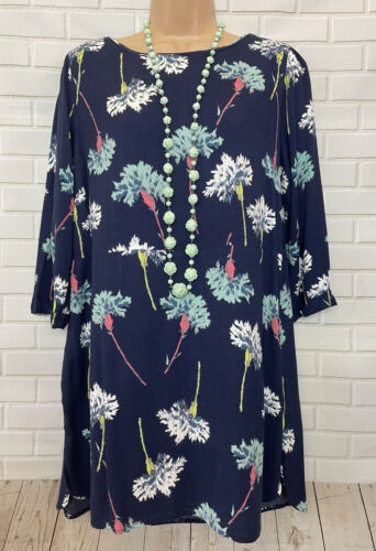 WHITE STUFF 10 Vgc Navy Blue Floral Print 3/4 Sleeve Tunic Short Dress - Picture 1 of 9