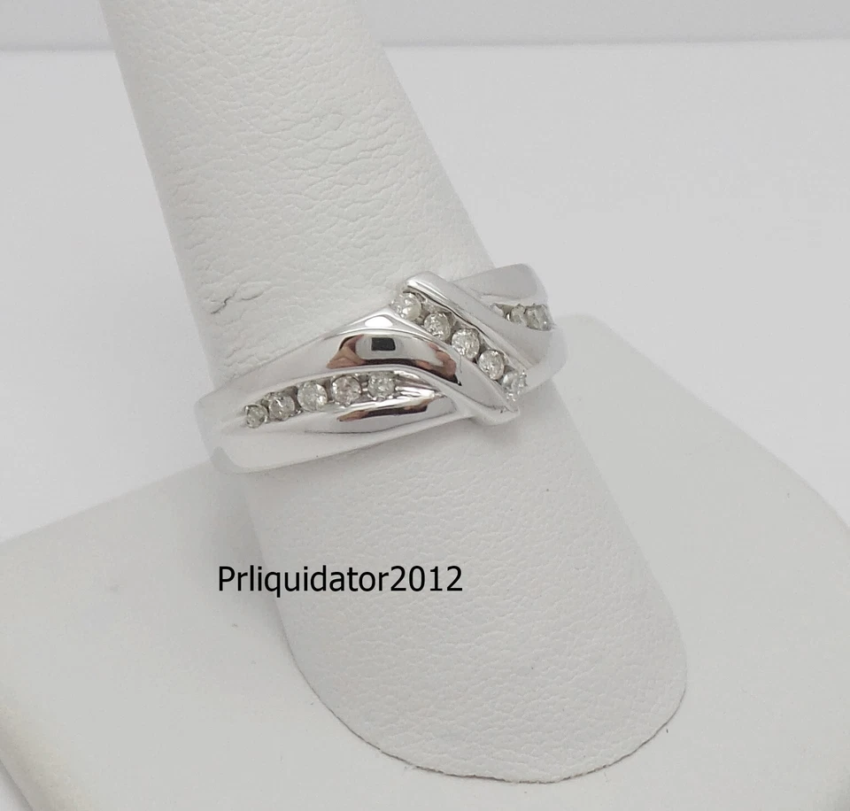 1/4CT MENS NATURAL DIAMOND WEDDING BAND BRIDAL RING 10K WHITE GOLD - Image 2 of 4