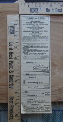 Baltimore & Ohio Railroad Round Trip Ticket 1935 1936