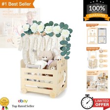 Wooden Baby Storage Crate with High Handle  Cute Wheels for Stylish Nurseries