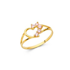 Kid 14k Yellow Gold CZ Simple Heart Gemstone Baby Children Girl Ring Band Size 3