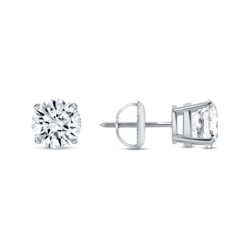 2 Ct G/VS Round Lab Grown Diamond Earrings Real 18K White Gold Studs Screw Back