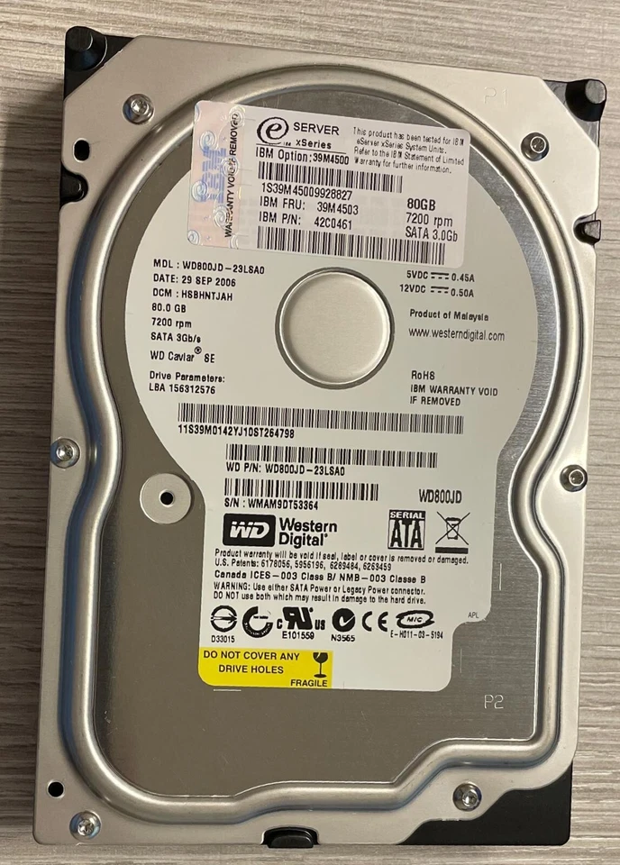 Hard Disk Western Digital 80GB SATA 3.5" WD800JD usato, in ottime condizioni - Immagine 3 di 4