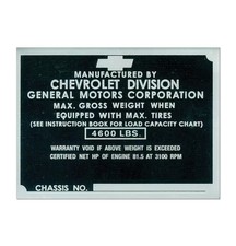 1942-46 Door Post Id Plate - Chevrolet For Chevy Truck 1942-46 Door Post Id Plate - Chevrolet For Chevy Truck