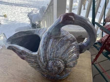 Vintage Handcrafted Pottery Pitcher conch Seashell and Starfish Nautical Decor