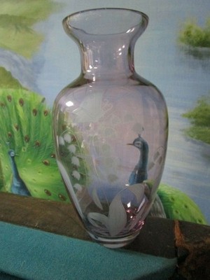 Lenox Pink Purple Crystal Vase Etched Campanula Flowers Romanian Crystal [120K]