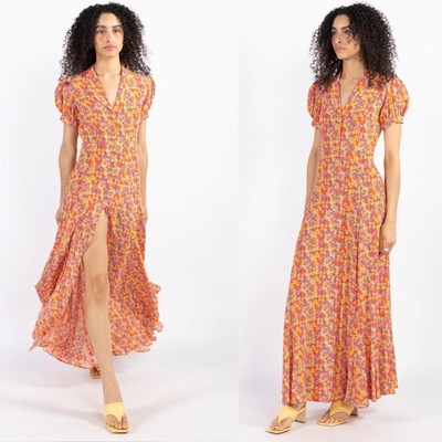 Caroline Constas Silk maxi dress Retro wall paper Floral prairie boho Sz Small