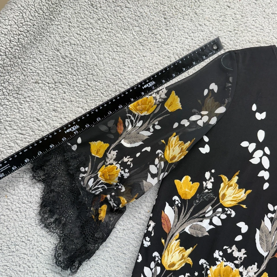 Alfani Womens Tiered Sleeve A Line Dress Floral Black Yellow Size PL - Image 4 of 4