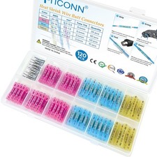 TICONN 120PCS Heat Shrink Butt Connectors Kit, AWG 24   10 4 Sizes Butt Splic...