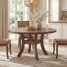 120cm Round Solid Wood Dining Table Farmhouse Circle Kitchen Table for 6 People