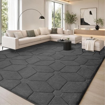 Teppich Wohnzimmer 240x300cm Grau Rutschfest Waschbar Kinder Schlafzimmer Tep...