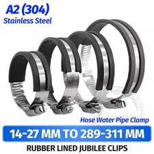 Rubber Lined Jubilee Clips Cable Hose Water Pipe Clamp A2 304 Stainless Steel