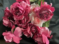 Artificial Rose Flowers Blossom Dark Pink Real Touch Silk Faux Rose Thorns - 10