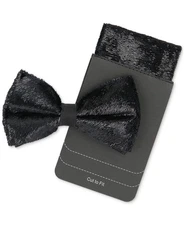 Tallia Men's Velvet Pre-Tied Bow Tie & Pocket Square Set  Black OS
