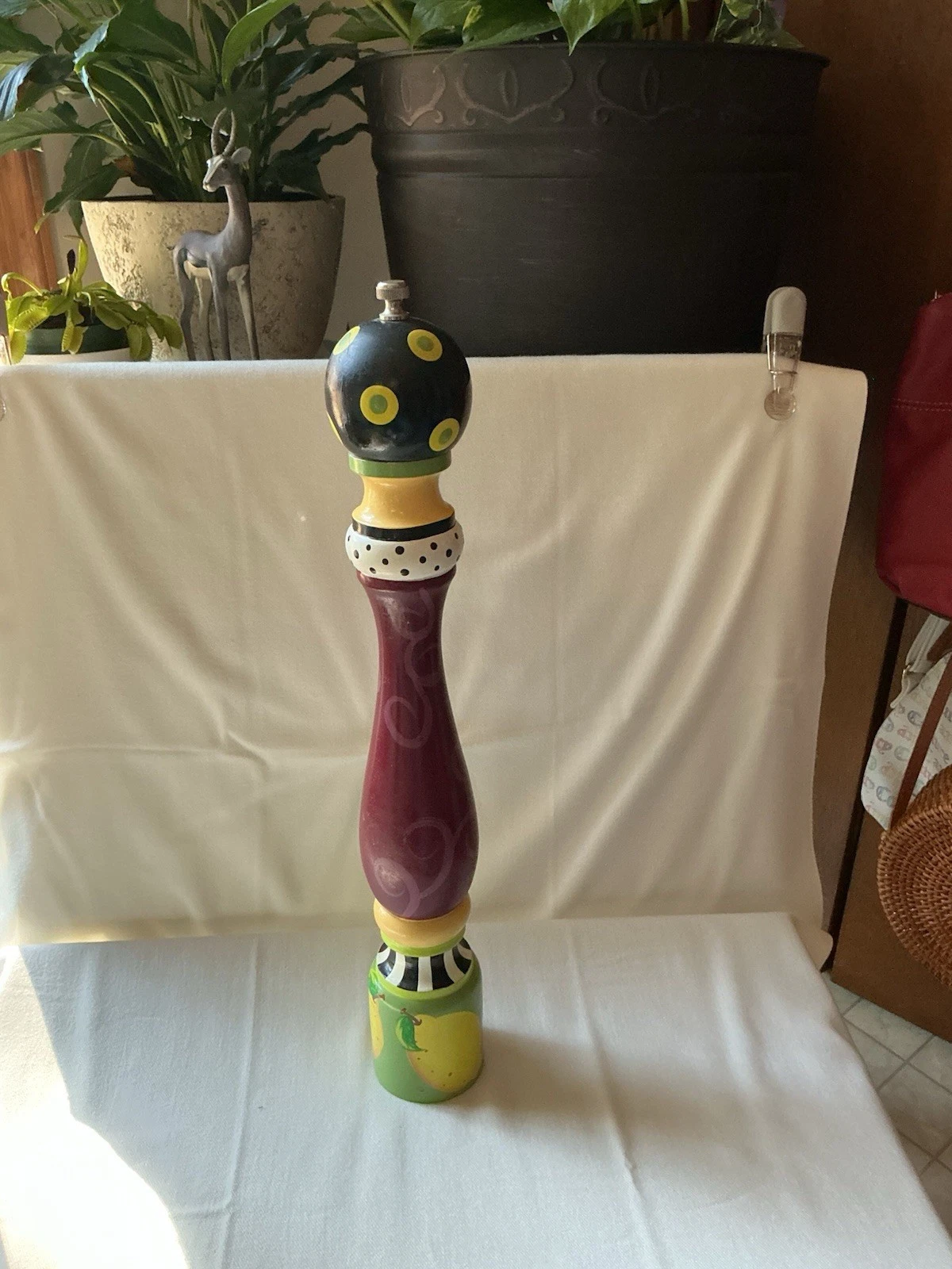 This Is A Jessie Mac Hand Painted Wooden Pepper Grinder. 18 Inches Tall