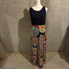 Zattcas Womens Sleeveless Scoop Neck Cinched Waist Floral Print Maxi Dress L