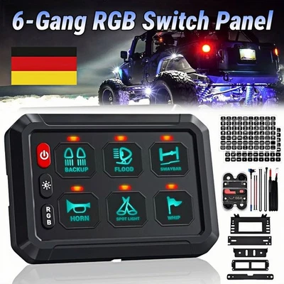 VASTFIRE 12V/24V Auto Boot 6-Gang RGB LED Schaltpanel Schalter Schalttafel Voltmeter DE