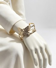 Gold Tone Butterfly Cuff Bracelet – Open Design Intricate Wing Detail