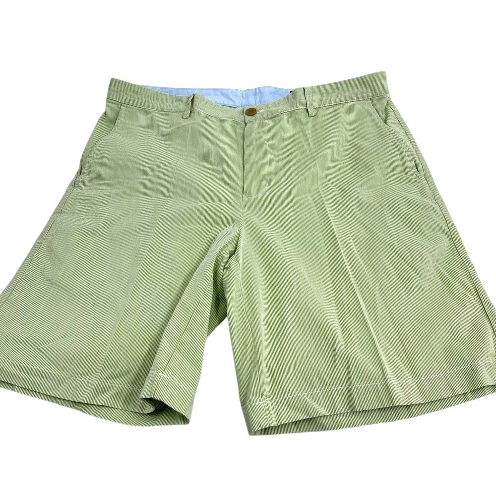 Vineyard Vines Mens Green White Striped Cotton Chino Shorts Size 36 Preppy