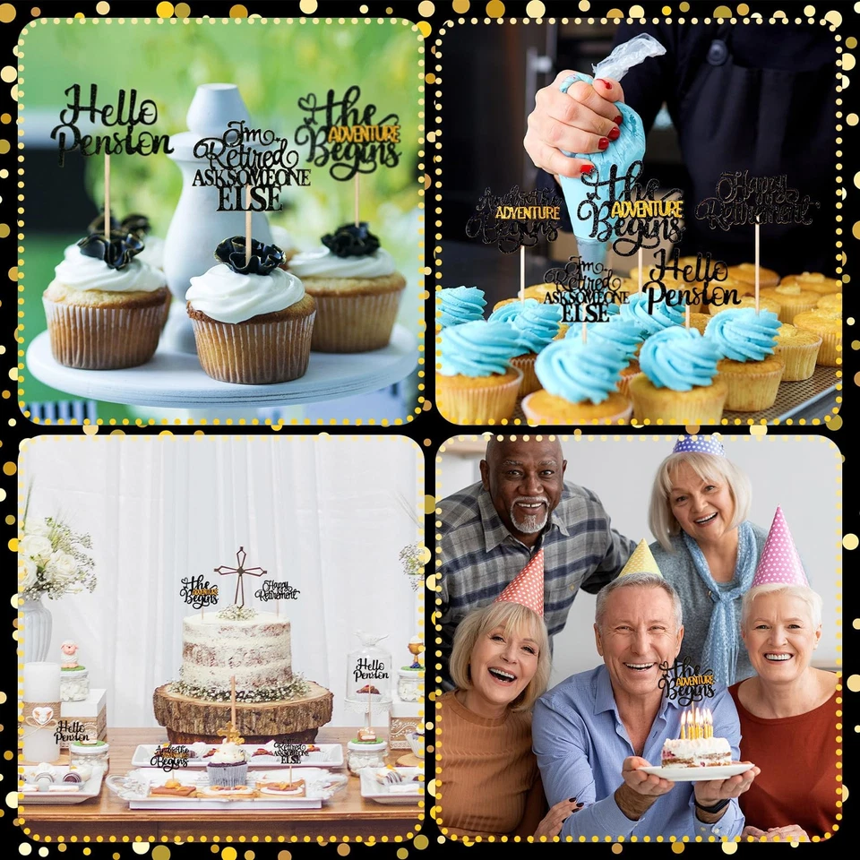 Toppers para cupcakes Happy Retirement 48 un. - Decoraciones de fiesta oficialmente retiradas Foto 2 de 4