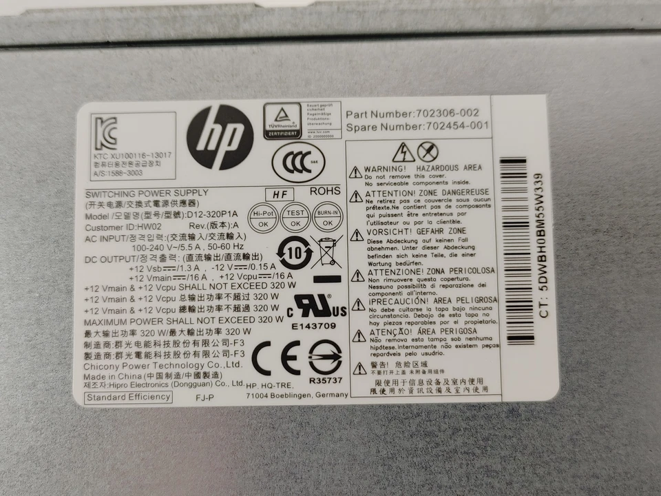 HP 702306-002 ProDesk 600 G1 320W 6 Pin Desktop Power Supply - Image 2 of 4