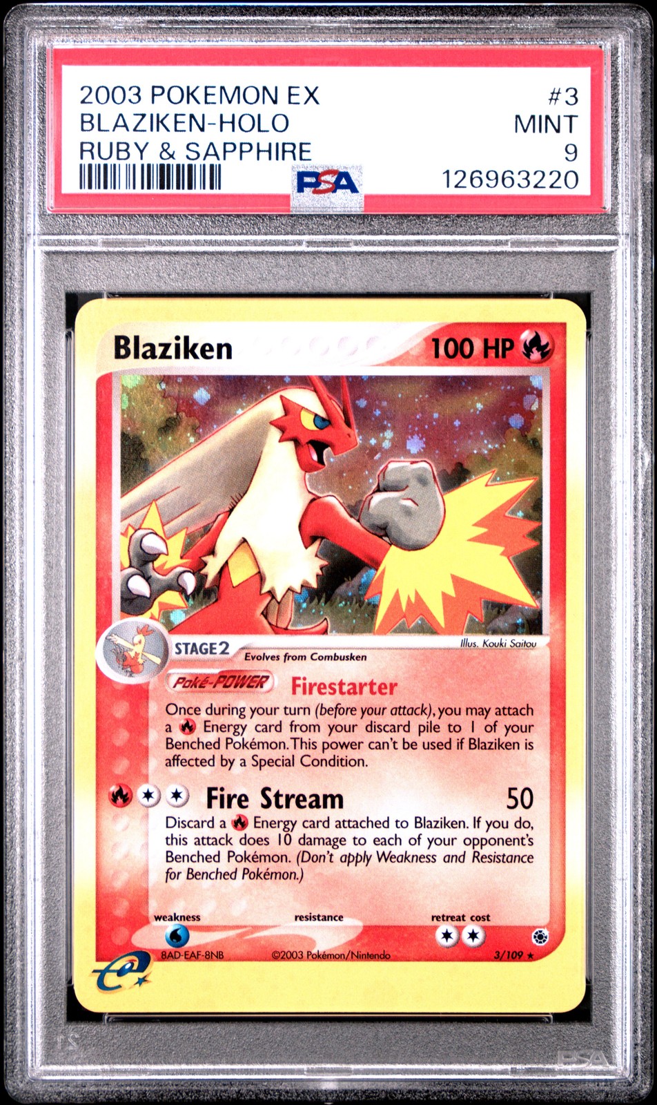2003 POKEMON EX RUBY & SAPPHIRE #3 BLAZIKEN-HOLO PSA 9