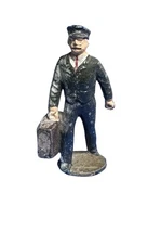 Vtg Lead Figure Railroad Worker Carrying Suitcase 1950s 2.2"Tall