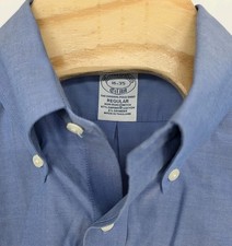 Brooks Brothers Button Down Shirt Mens 16 / 35 Blue Non Iron Stretch Business