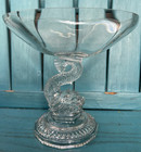 france PORTIEUX VALLERYSTHAL 6 3/4" TALL DOLPHIN FOOTED COMPOTE art glass 7 1/4" — photo 2