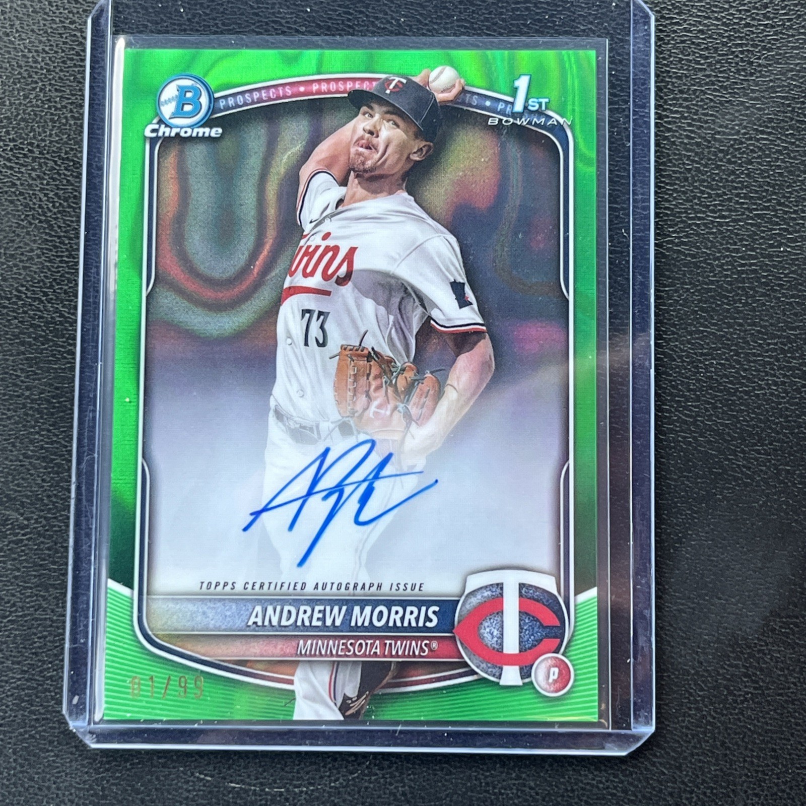 2025 Bowman Baseball Andrew Morris Green Lava 1st Bowman Chrome Auto /99