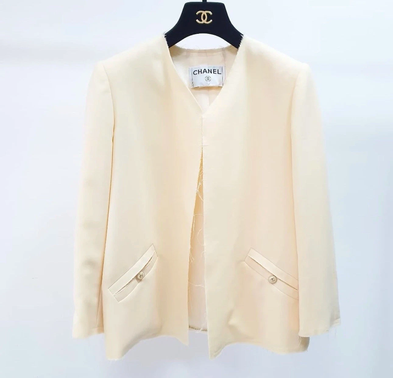 BLAZER GIACCA CHANEL 07P ECRÙ GREZZO LOGO CC BOTTONI TG.42