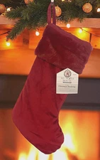 My Texas House Tarralin Red Burgundy Velvet Christmas Stocking, 20" NEW