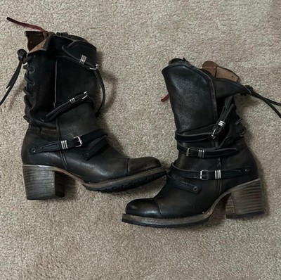 Freebird by Steven CORA Women's Sz US 7 Mid-Calf Black Distressed Leather Boots