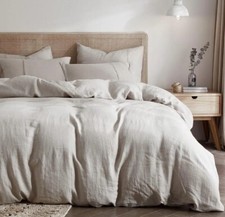 HYPREST Linen Duvet Cover King Size, 100 French Flax Linen Bedding