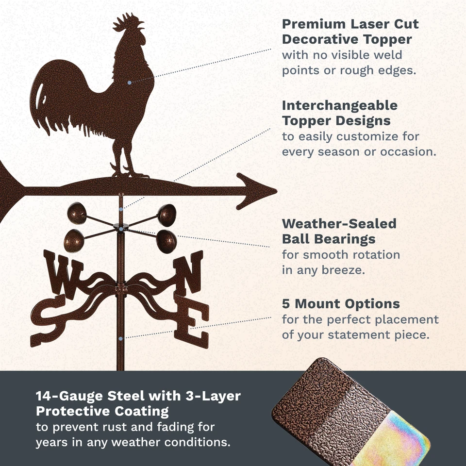 EZ Vane: HEAVY DUTY Steel Rooster Weathervane - Image 2 of 4